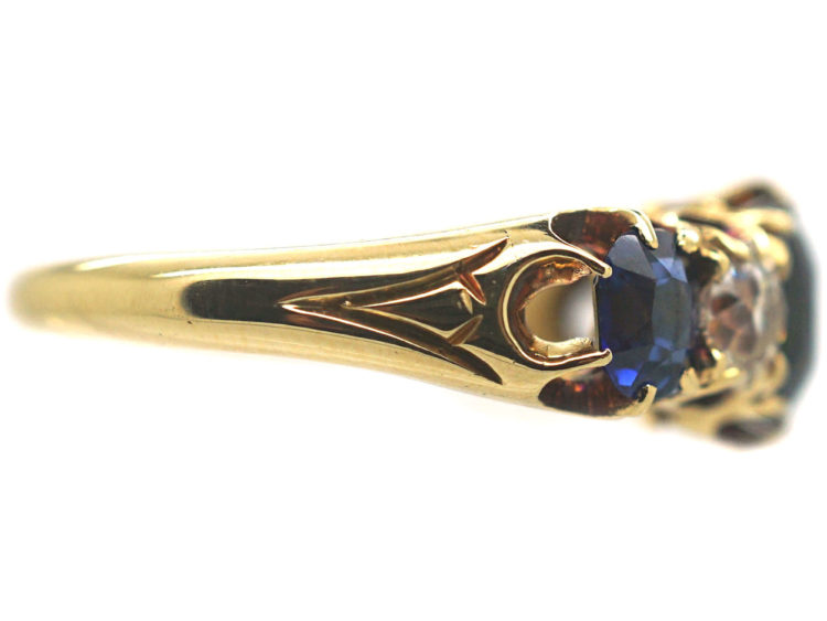Victorian 18ct Gold Sapphire & Diamond Five Stone Ring