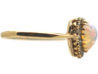 Edwardian 9ct Gold Heart Shaped Opal & Diamond Ring