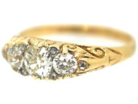 Victorian 18ct Gold Three Stone Diamond Carved Half Hoop Ring