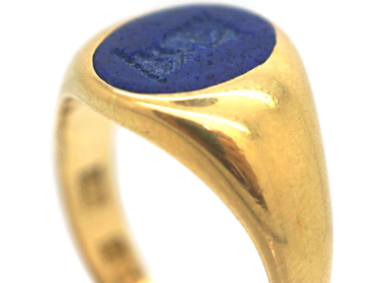 Edwardian 18ct Gold & Lapis Lazuli Signet Ring of a Bull