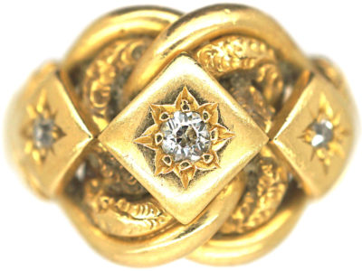 Edwardian 18ct Gold Knot Ring set with Three Diamonds