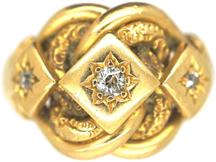 Edwardian 18ct Gold Knot Ring set with Three Diamonds