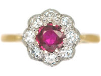 Edwardian 18ct Gold & Platinum Ruby & Diamond Cluster Ring