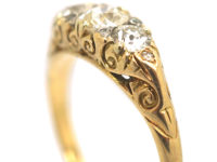 Victorian 18ct Gold Three Stone Diamond Carved Half Hoop Ring