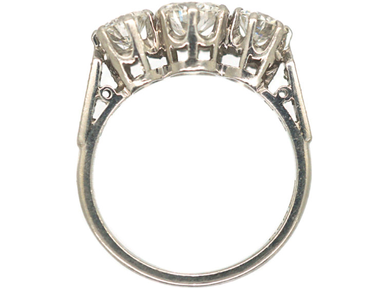 Platinum Three Stone Diamond Ring with Diamond Set Shoulders
