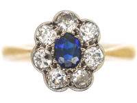 Edwardian 18ct Gold & Platinum, Sapphire & Diamond Oval Cluster Ring