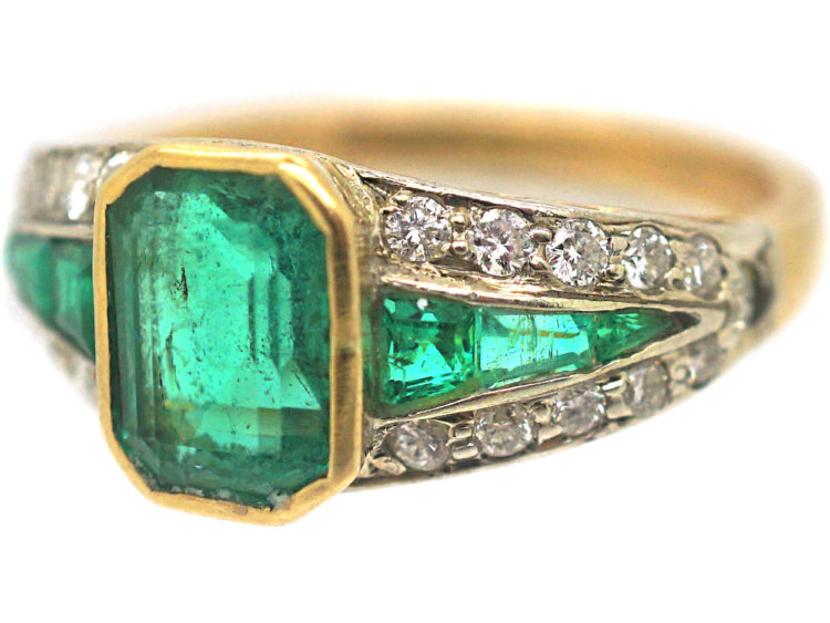 Retro 18ct Gold Emerald & Diamond Ring