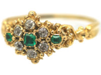 Georgian 18ct Gold, Emerald & Diamond Cluster Ring