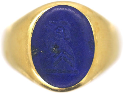 Victorian 18ct Gold & Lapis Lazuli Ring with Intaglio of a Bull