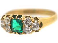 Victorian 18ct Gold Emerald & Diamond Ring