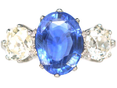 18ct White Gold & Platinum, Sapphire & Diamond Three Stone Ring