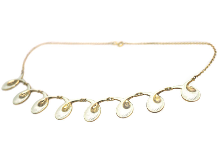 Retro Gilded Silver & White Enamel Necklace by Elvic & Co