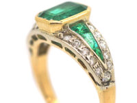 Retro 18ct Gold Emerald & Diamond Ring