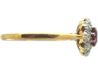 Edwardian 18ct Gold & Platinum Ruby & Diamond Cluster Ring