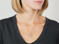 Edwardian 15ct Gold Heart Pendant set with Natural Split Pearls & A Demantoid Garnet