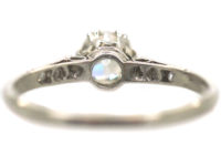 Art Deco Platinum & Diamond Solitaire Ring with Diamond Set Shoulders