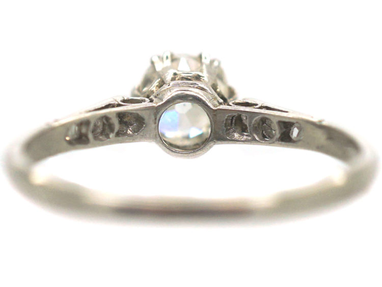 Art Deco Platinum & Diamond Solitaire Ring with Diamond Set Shoulders