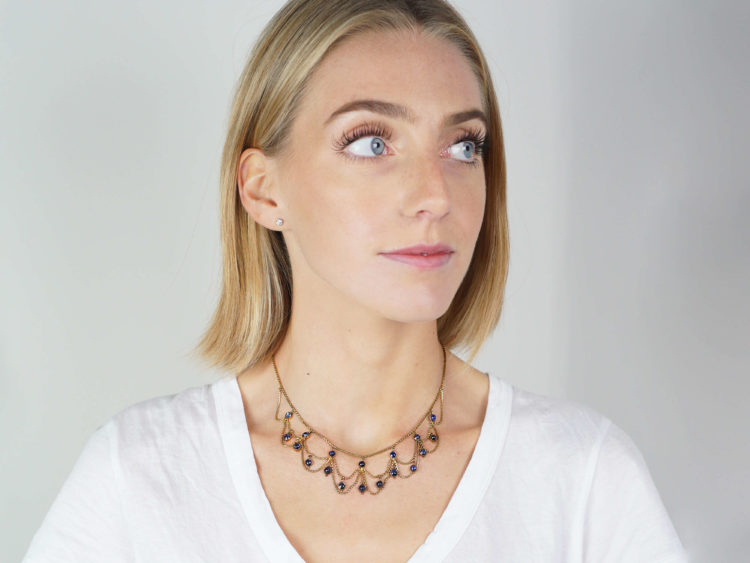 Edwardian 18ct Gold & Cabochon Sapphire Festoon Necklace