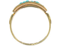 Victorian 15ct Gold Turquoise, Rose Diamond & Natural Split Pearl Forget Me Not Ring