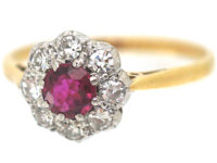 Edwardian 18ct Gold & Platinum Ruby & Diamond Cluster Ring