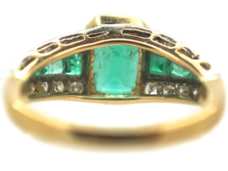 Retro 18ct Gold Emerald & Diamond Ring