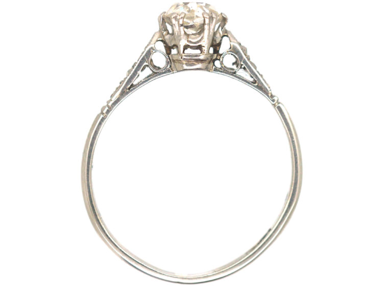 Art Deco Platinum & Diamond Solitaire Ring with Diamond Set Shoulders