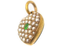 Edwardian 15ct Gold Heart Pendant set with Natural Split Pearls & A Demantoid Garnet