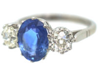 18ct White Gold & Platinum, Sapphire & Diamond Three Stone Ring