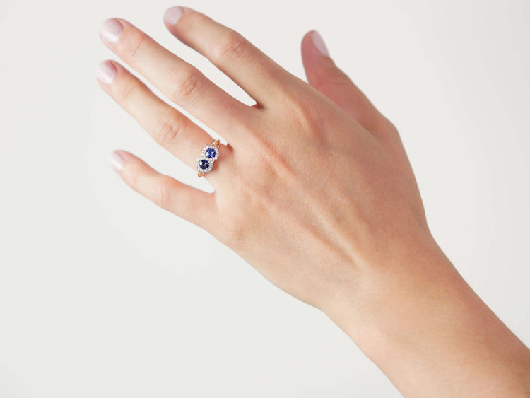 Edwardian 18ct Gold Double Cluster Sapphire & Diamond Ring