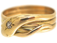 Edwardian 18ct Gold Snake Ring set with a Diamond
