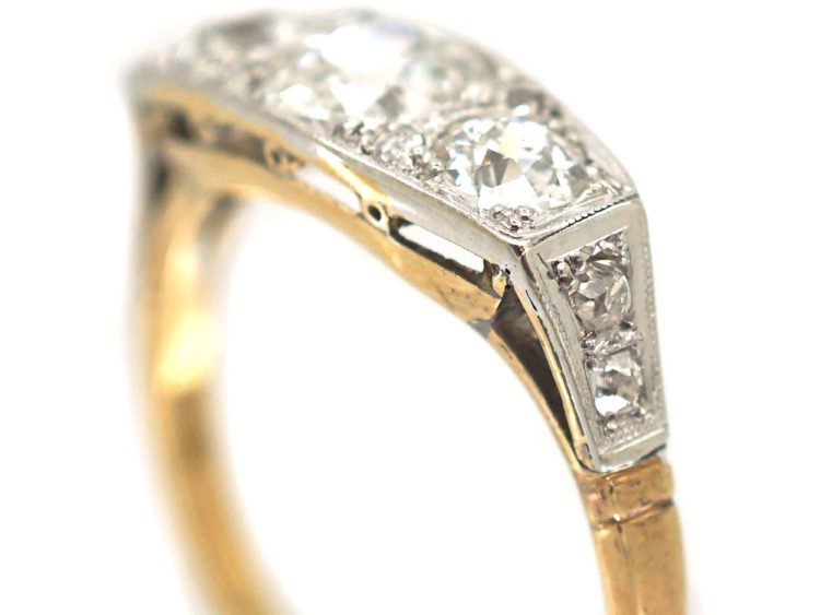 Art Deco 18ct Gold & Platinum Diamond Three Stone Ring