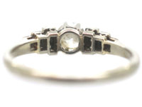 Art Deco 18ct White Gold & Platinum Diamond Solitaire Ring with Step Cut Shoulders