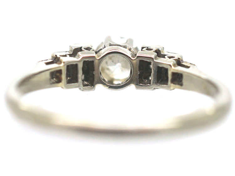 Art Deco 18ct White Gold & Platinum Diamond Solitaire Ring with Step Cut Shoulders