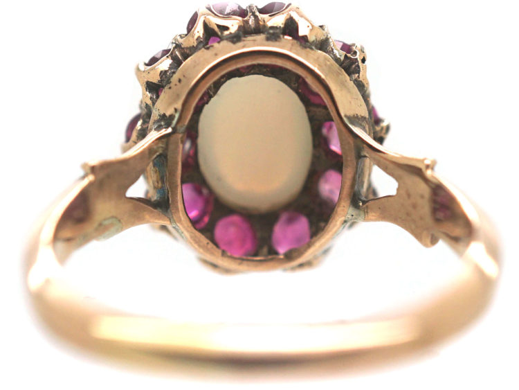 Edwardian 14ct Gold Opal & Ruby Cluster Ring