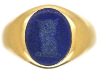 Edwardian 18ct Gold & Lapis Lazuli Signet Ring of a Bull