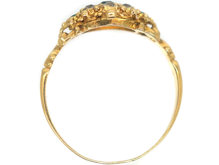 Georgian 18ct Gold, Emerald & Diamond Cluster Ring