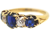 Victorian 18ct Gold Sapphire & Diamond Five Stone Ring