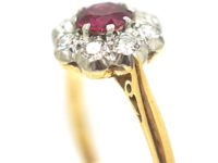 Edwardian 18ct Gold & Platinum Ruby & Diamond Cluster Ring