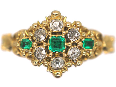 Georgian 18ct Gold, Emerald & Diamond Cluster Ring