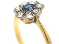 Edwardian 18ct Gold & Platinum, Sapphire & Diamond Oval Cluster Ring