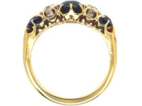 Victorian 18ct Gold Sapphire & Diamond Five Stone Ring