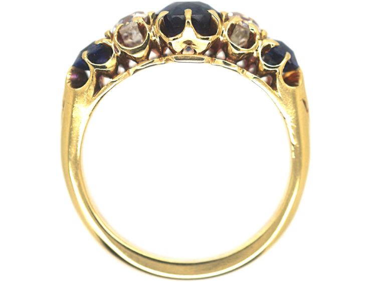 Victorian 18ct Gold Sapphire & Diamond Five Stone Ring