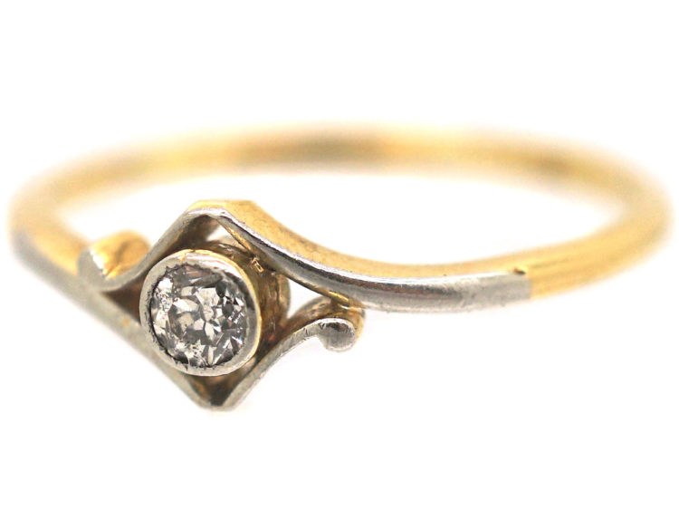 Art Deco 18ct Gold & Platinum, Diamond Solitaire Ring