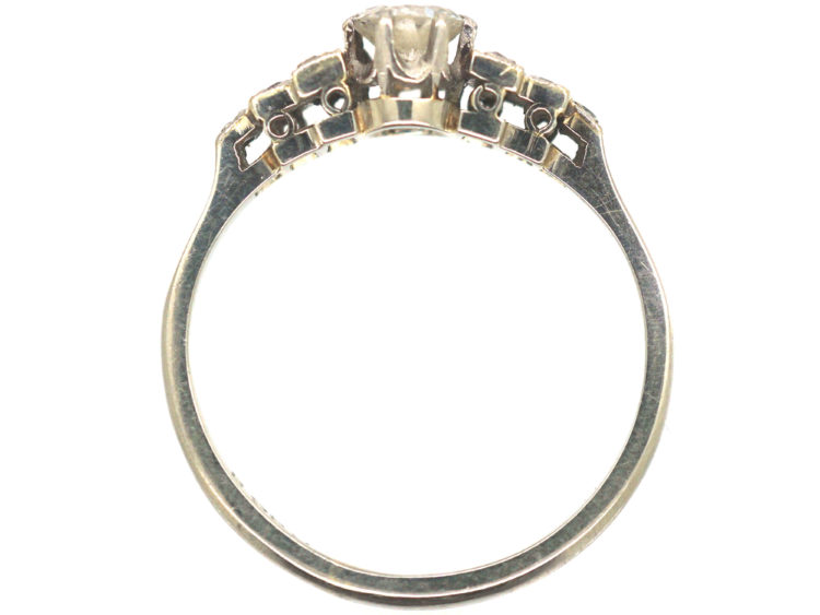 Art Deco 18ct White Gold & Platinum Diamond Solitaire Ring with Step Cut Shoulders