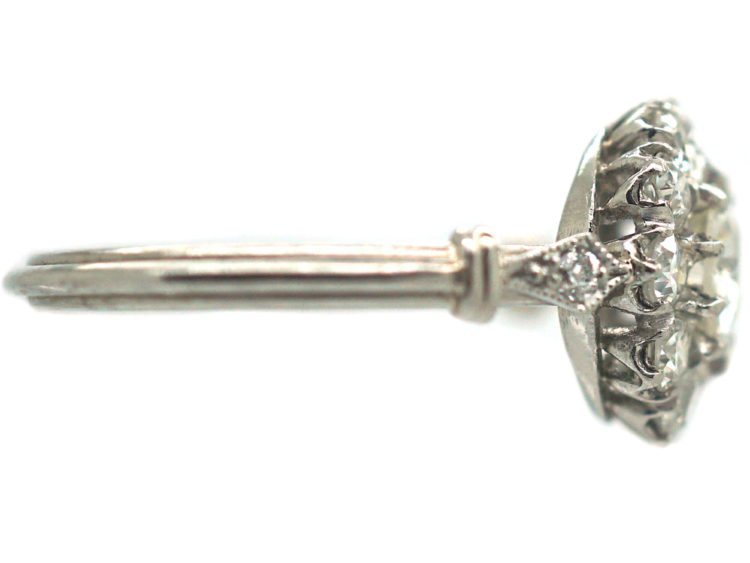 Edwardian Platinum & Diamond Cluster Ring with Diamond Set Shoulders