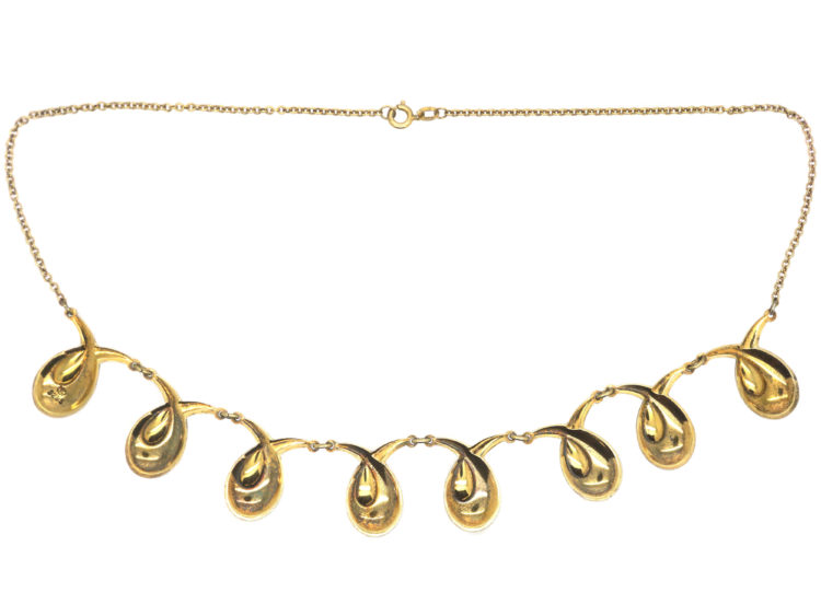 Retro Gilded Silver & White Enamel Necklace by Elvic & Co