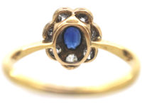 Edwardian 18ct Gold & Platinum, Sapphire & Diamond Oval Cluster Ring