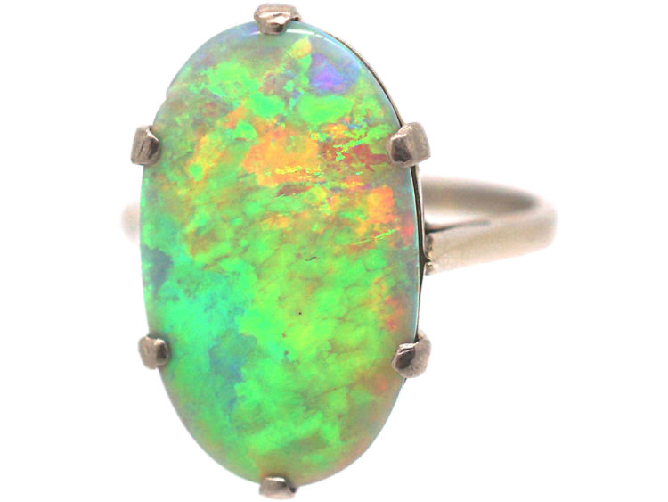 Art Deco 18ct White Gold Opal Harlequin Ring
