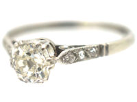 Art Deco Platinum & Diamond Solitaire Ring with Diamond Set Shoulders