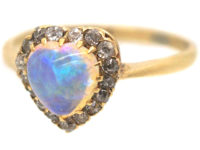 Edwardian 9ct Gold Heart Shaped Opal & Diamond Ring